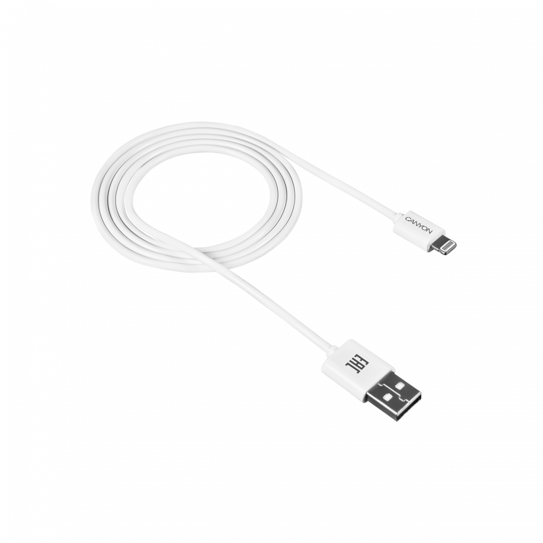 Кабель Canyon Lightning to USB 1 метр белый (CNE-CFI1W)