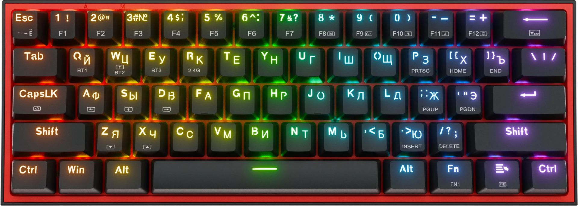 Клавиатура игровая беспроводная Redragon Fizz Pro (провод, BT,60%, ARGB, макросы, 1.8м) 70666