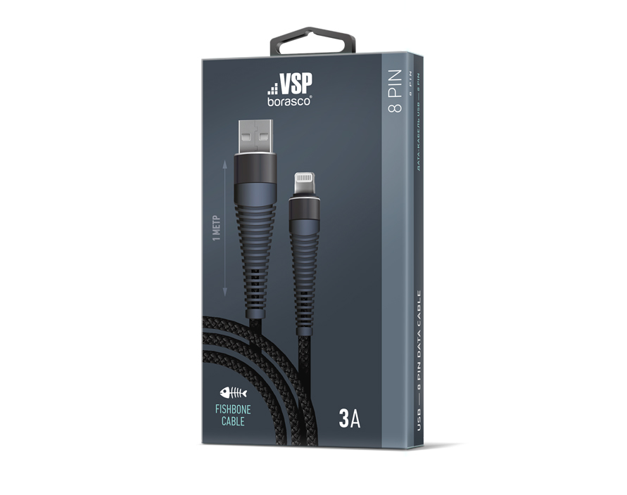 Кабель USB 2.0 -> Lightning 1 м BoraSCO Fishbone (3A, 8pin) 38507
