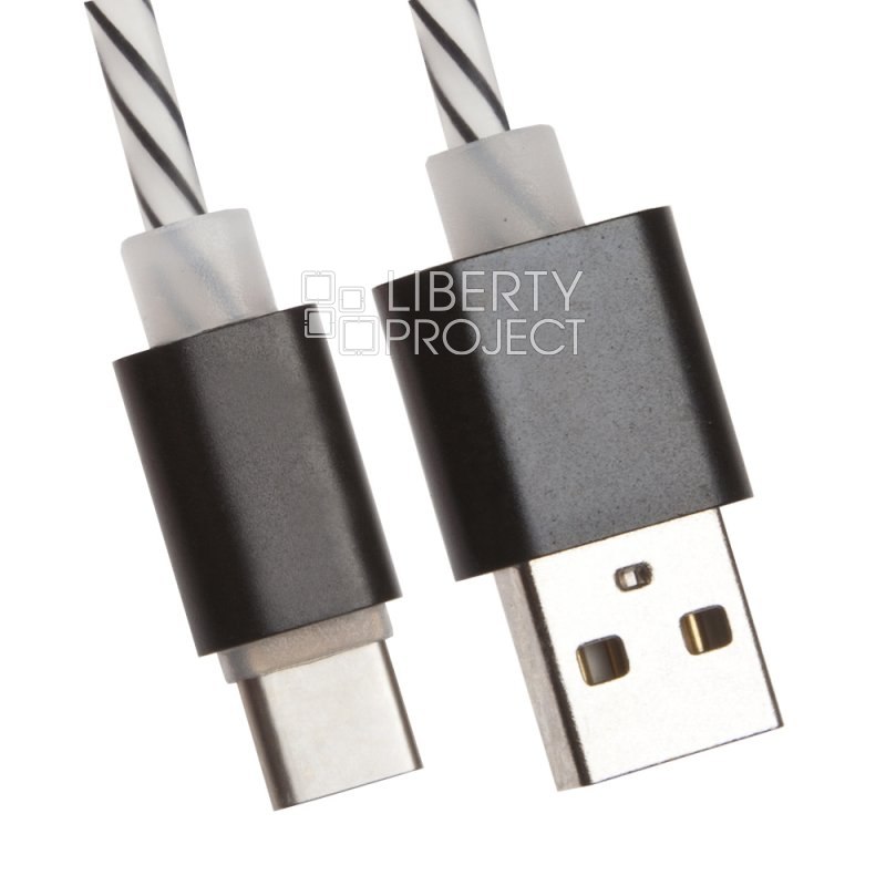 USB кабель "LP" USB Type-C витая пара с металлическими разъемами 1 м. (белый с черным/европакет)