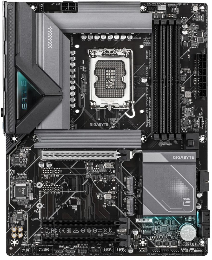 Материнская плата GIGABYTE B860 EAGLE WIFI6E (LGA 1851, 15 ф, 3xM.2, 3xARGB, 1xRGB, Wi-Fi 6E, BT5.3)