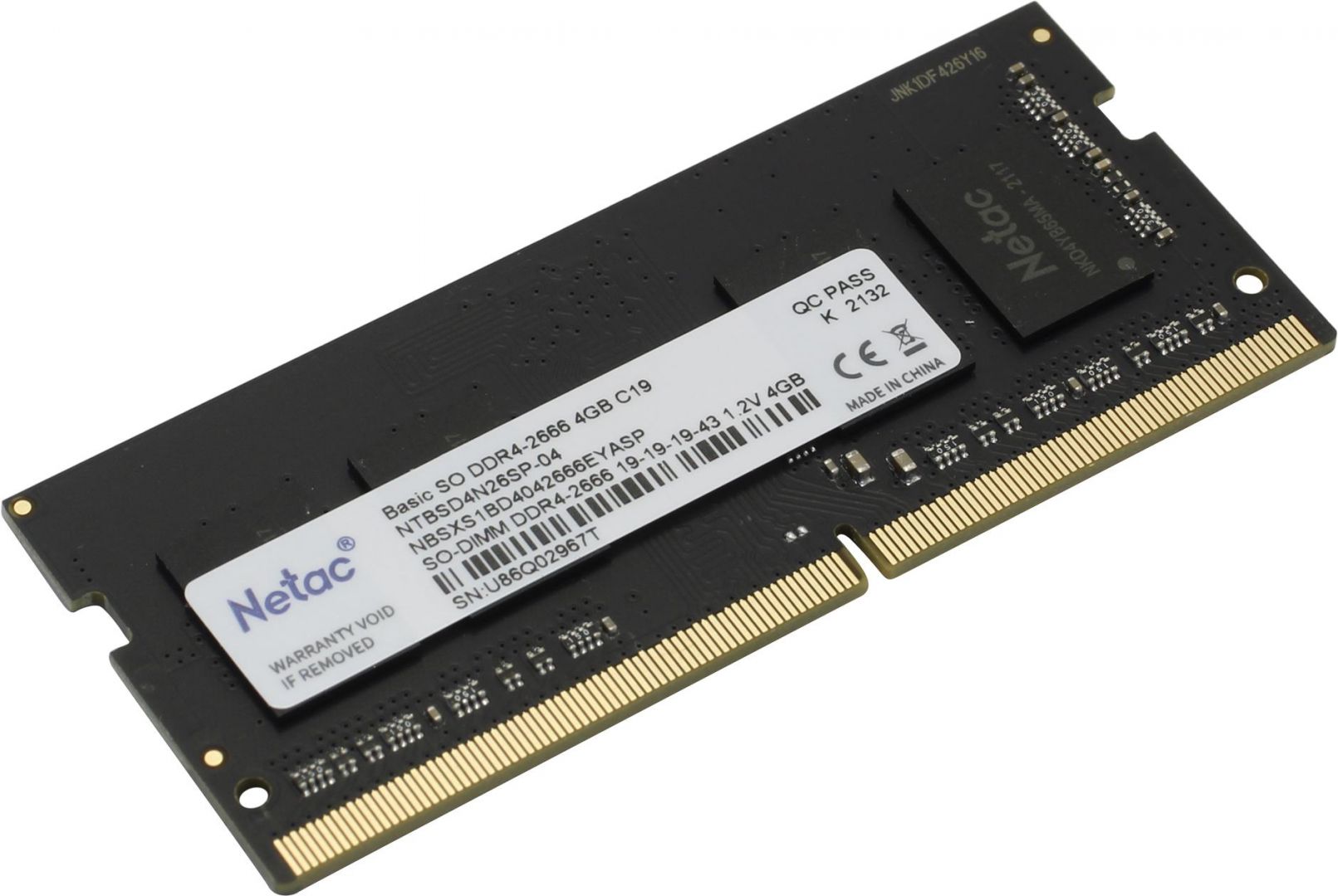 Оперативная память SODIMM DDR4 4ГБ 2666MHz Netac Basic (NTBSD4N26SP-04)