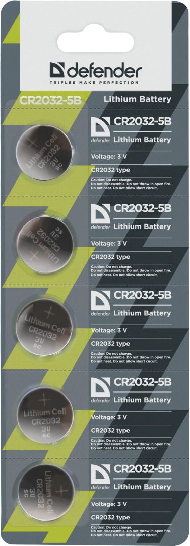 Батарейки CR2032 Defender CR2032-5B (5 шт., литий, 3 В) 56201