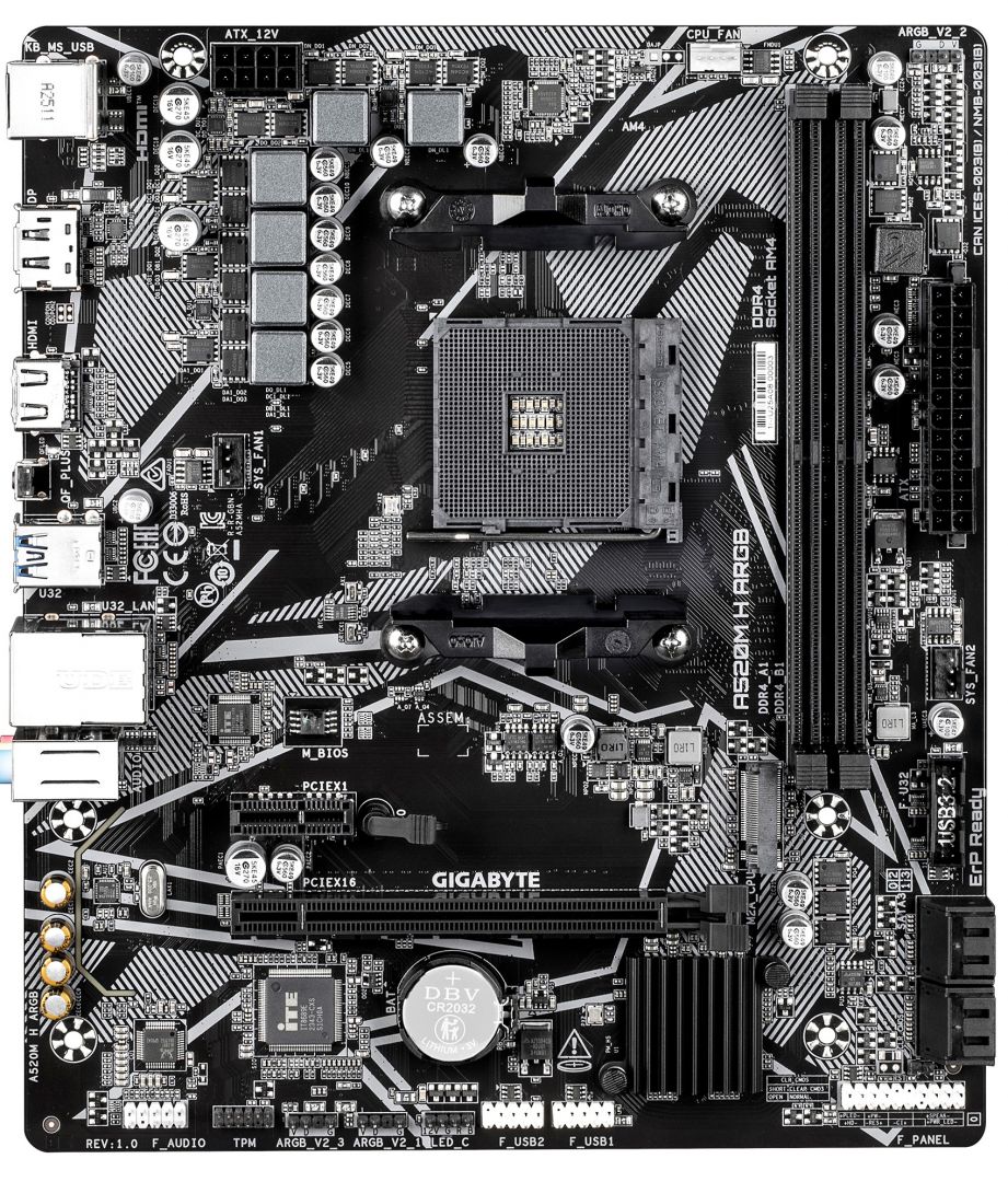 Материнская плата GIGABYTE A520M H ARGB (AM4, 7 фаз, 3xARGB, 1xRGB, 2xSYS_FAN, 1xM2, 4xSATA)