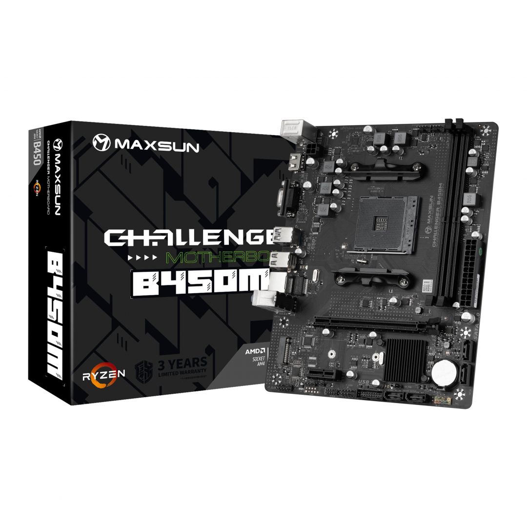 Материнская плата Maxsun Challenger B450M (AM4, 5 фаз, 1xCHA_FAN, 1xM.2, 4xSATA)