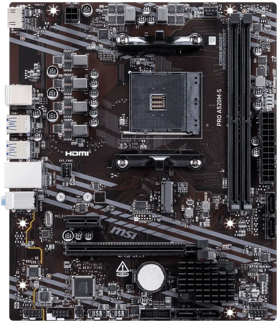 Материнская плата MSI PRO A520M-S (AM4, 6 фаз, 1xS_FAN, 2xUSB_int, 1xM.2, 4xSATA, 2xD4) 911-7C96-071