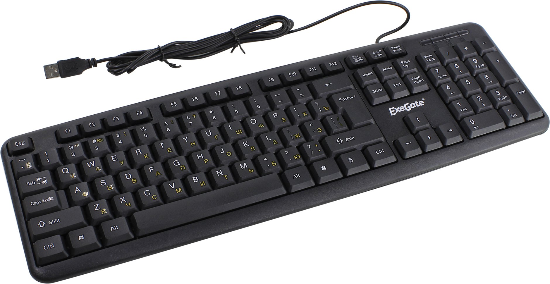 Клавиатура ExeGate LY-331L2 Black (104 кл., 2.2м, жёлтая кириллица, защита от брызг) EX279939RUS