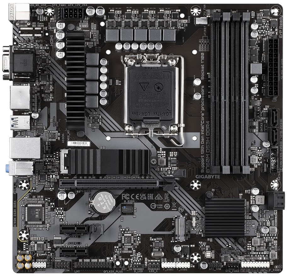 Материнская плата Gigabyte B760M DS3H DDR4 Rev.1.0 (LGA1700, 9 фаз, 2xM.2, 4xDDR4, 1xARGB)