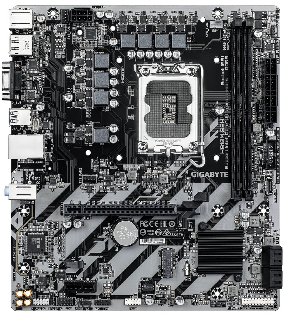 Материнская плата GIGABYTE H810M S2H (LGA1851, 7 фаз, 1xM.2, 2xARGB, 1xUSB-C, 3xSYS_FAN)