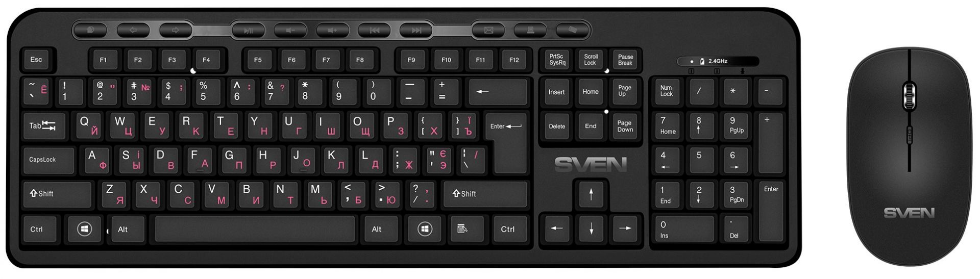 Комплект беспроводной (кл-ра + мышь) SVEN KB-C3200W (1200DPI, 1xAA+1xAAA, 2,4ГГц) SV-018260