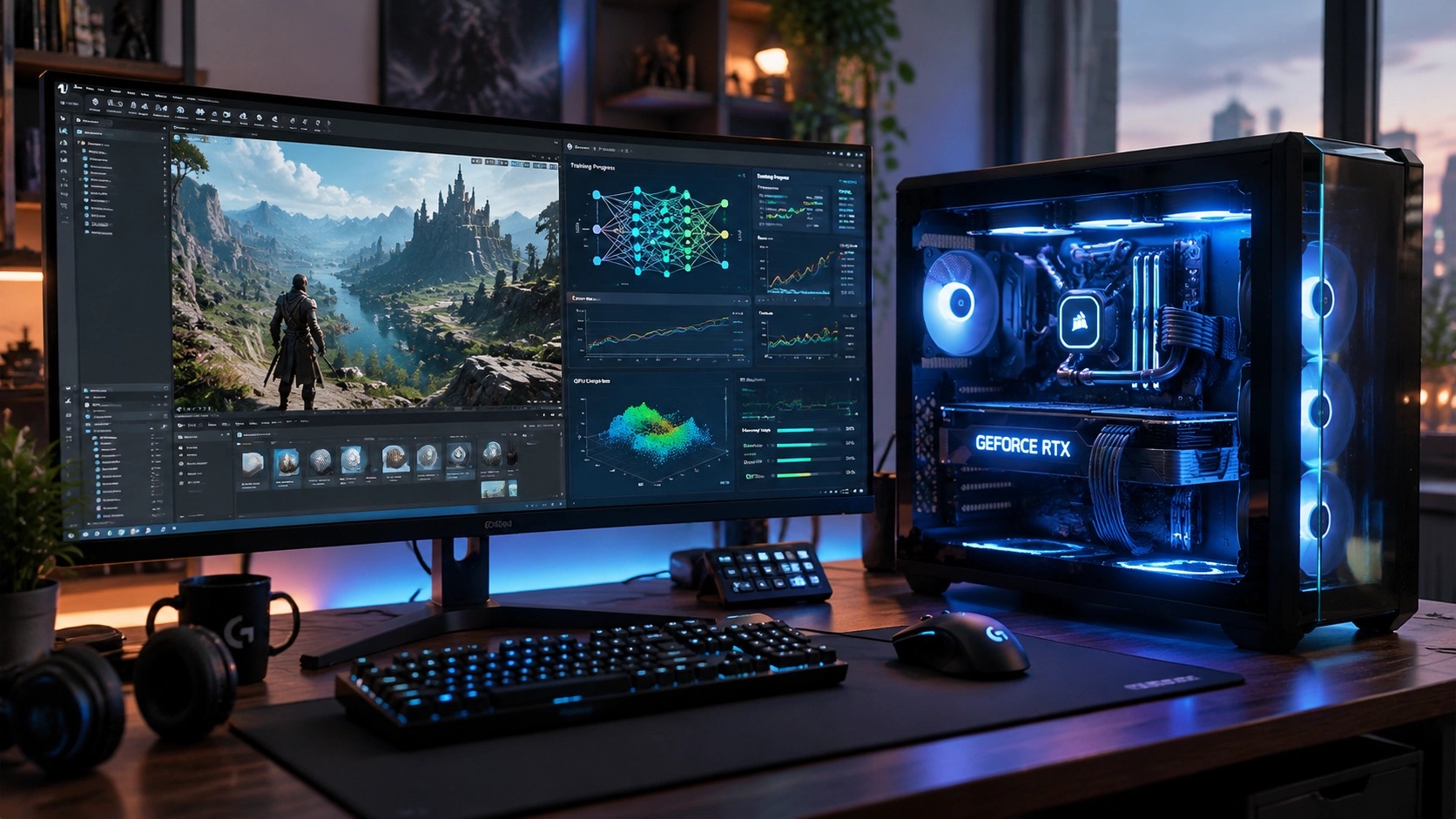 Мощный компьютер с видеокартой RTX для разработки игр и искусственного интеллекта